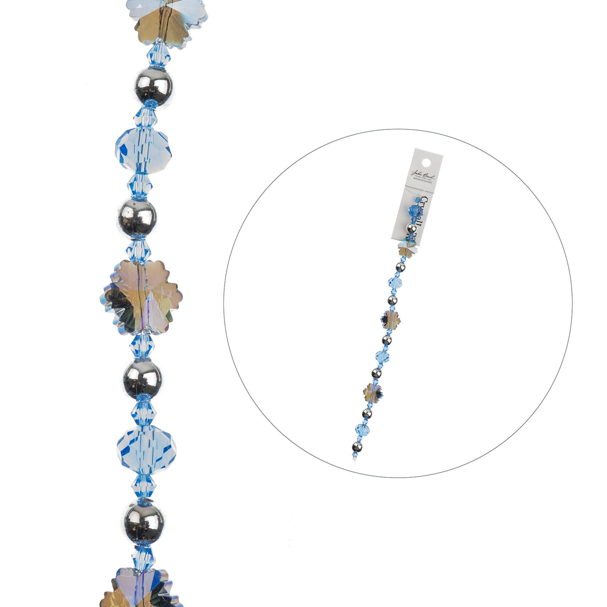 Crystal Lane DIY 7" Silver & Blue Snowflake Designer Holiday Christmas Glass Bead Strand